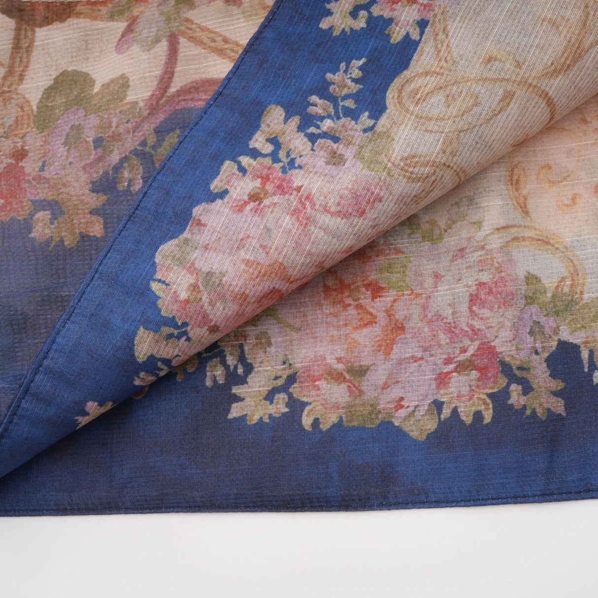 Haley Midi Dress Neutrals & Blue Pattern Long Sleeves Belt Button Fastening