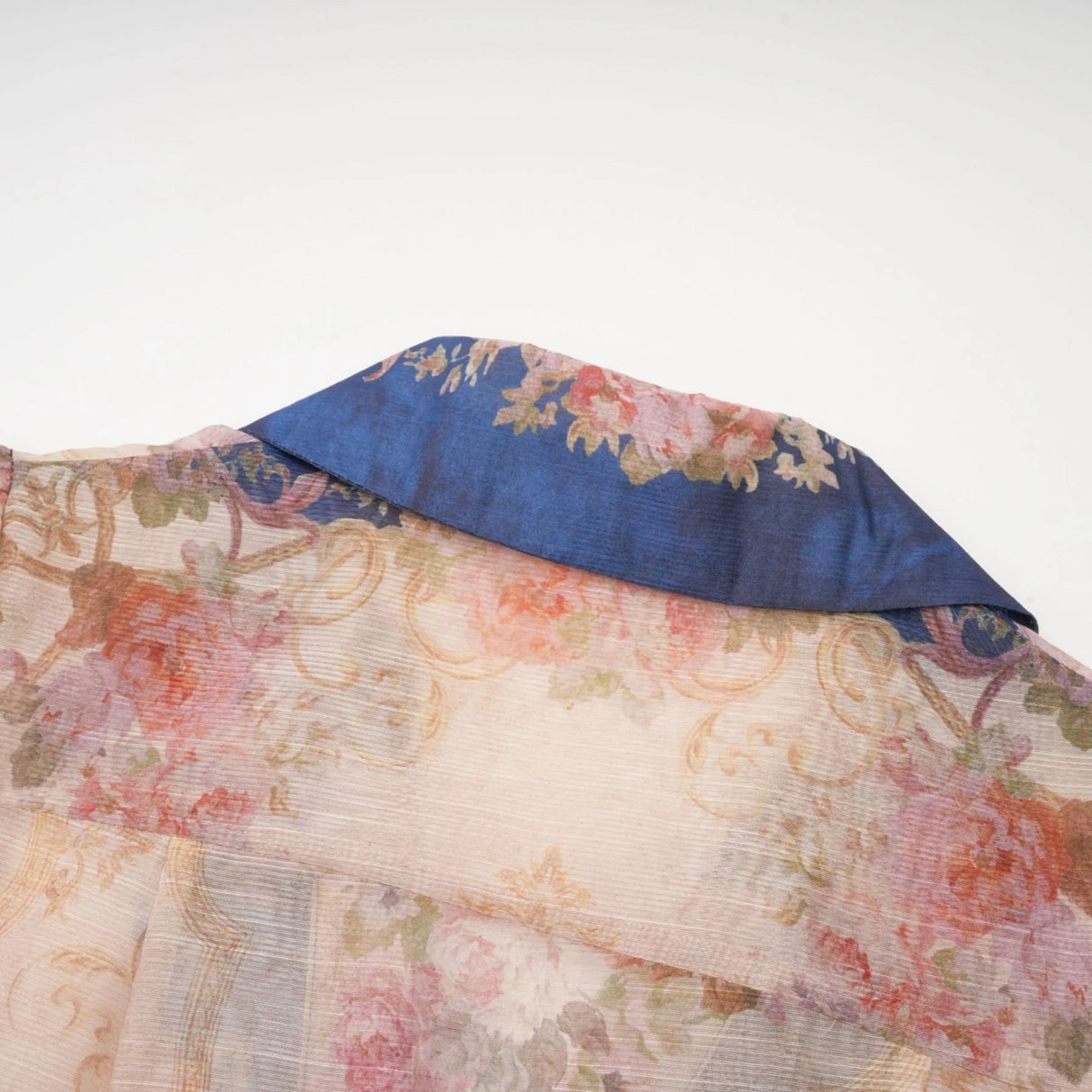 Haley Midi Dress Neutrals & Blue Pattern Long Sleeves Belt Button Fastening