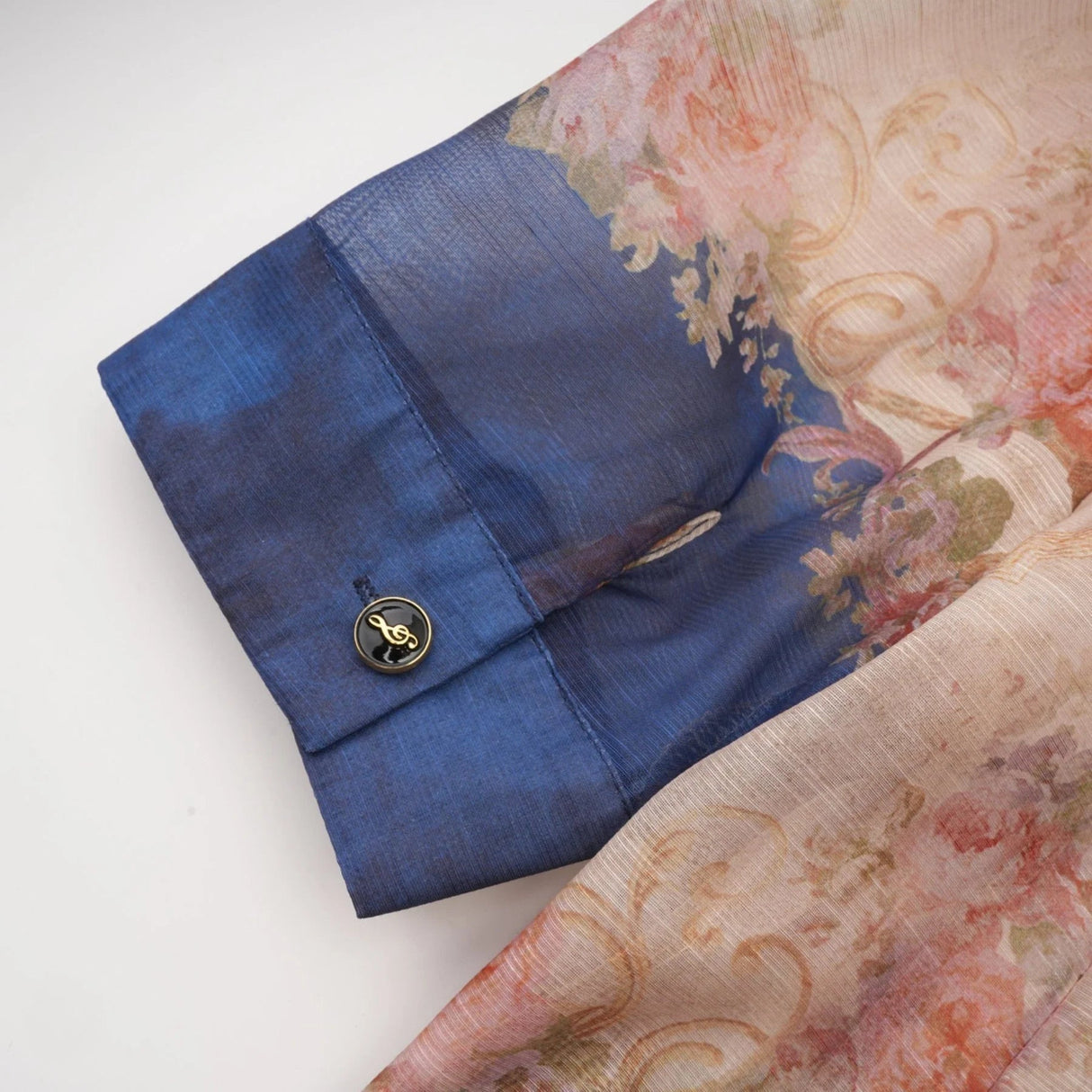 Haley Midi Dress Neutrals & Blue Pattern Long Sleeves Belt Button Fastening