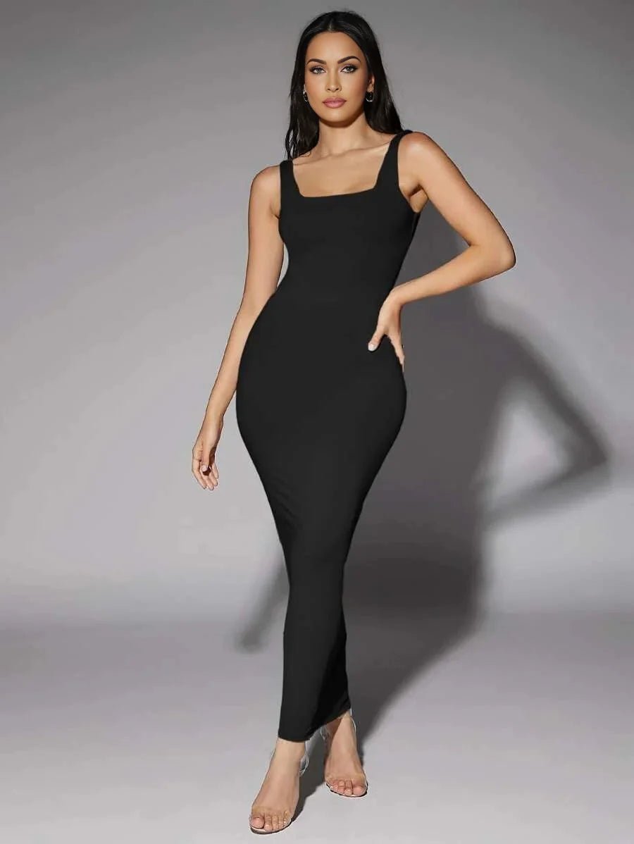 Hanna Maxi Dress - Refined Style - Slim Fit Type - Backless, Rib - Knit - Sleeveless Length - Pencil Hem Shape - Scoop Neckline - Modern Look