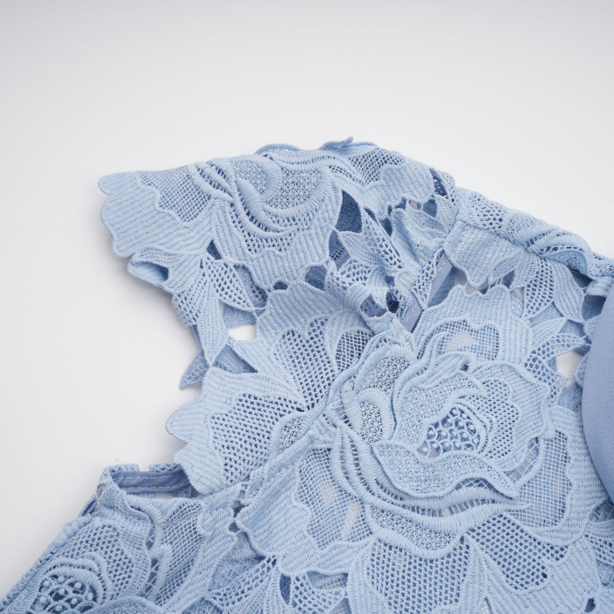 Hanna Midi Dress - Guipure Lace - Floral Appliqué - Scallop Trim - Flared Hem - Short Sleeves