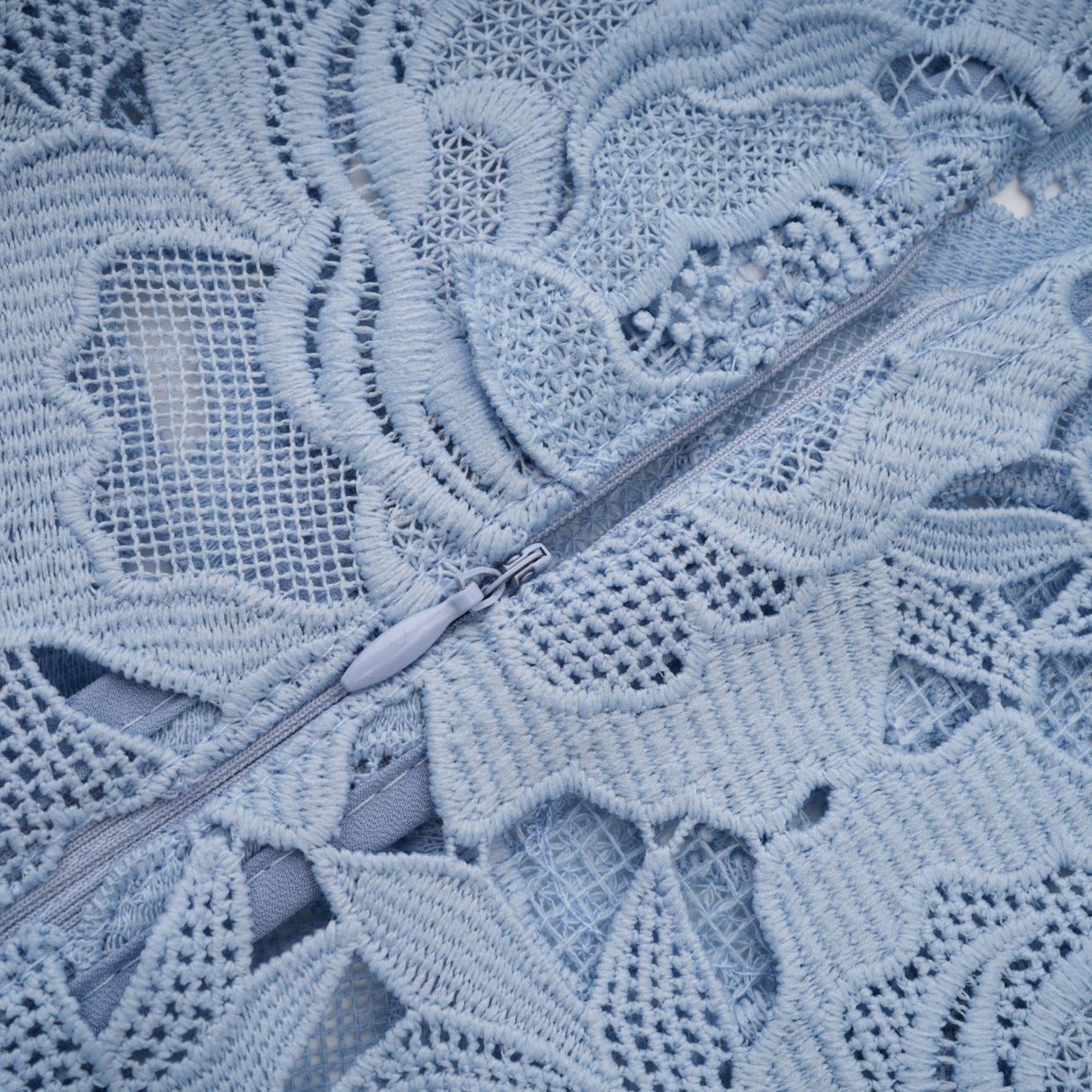 Hanna Midi Dress - Guipure Lace - Floral Appliqué - Scallop Trim - Flared Hem - Short Sleeves