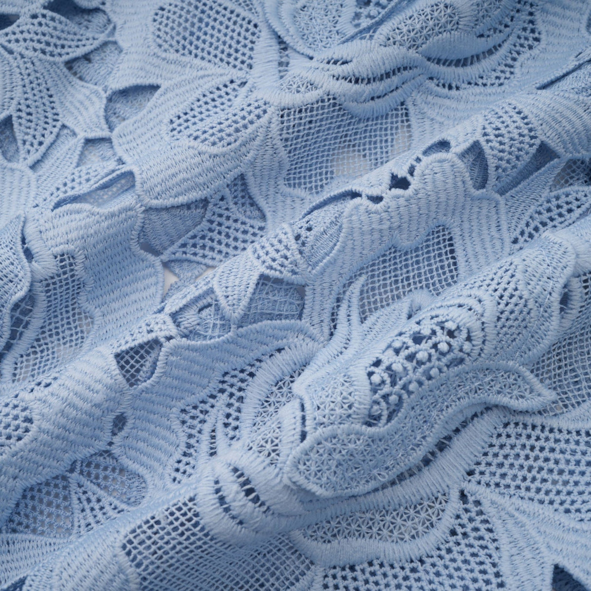 Hanna Midi Dress - Guipure Lace - Floral Appliqué - Scallop Trim - Flared Hem - Short Sleeves