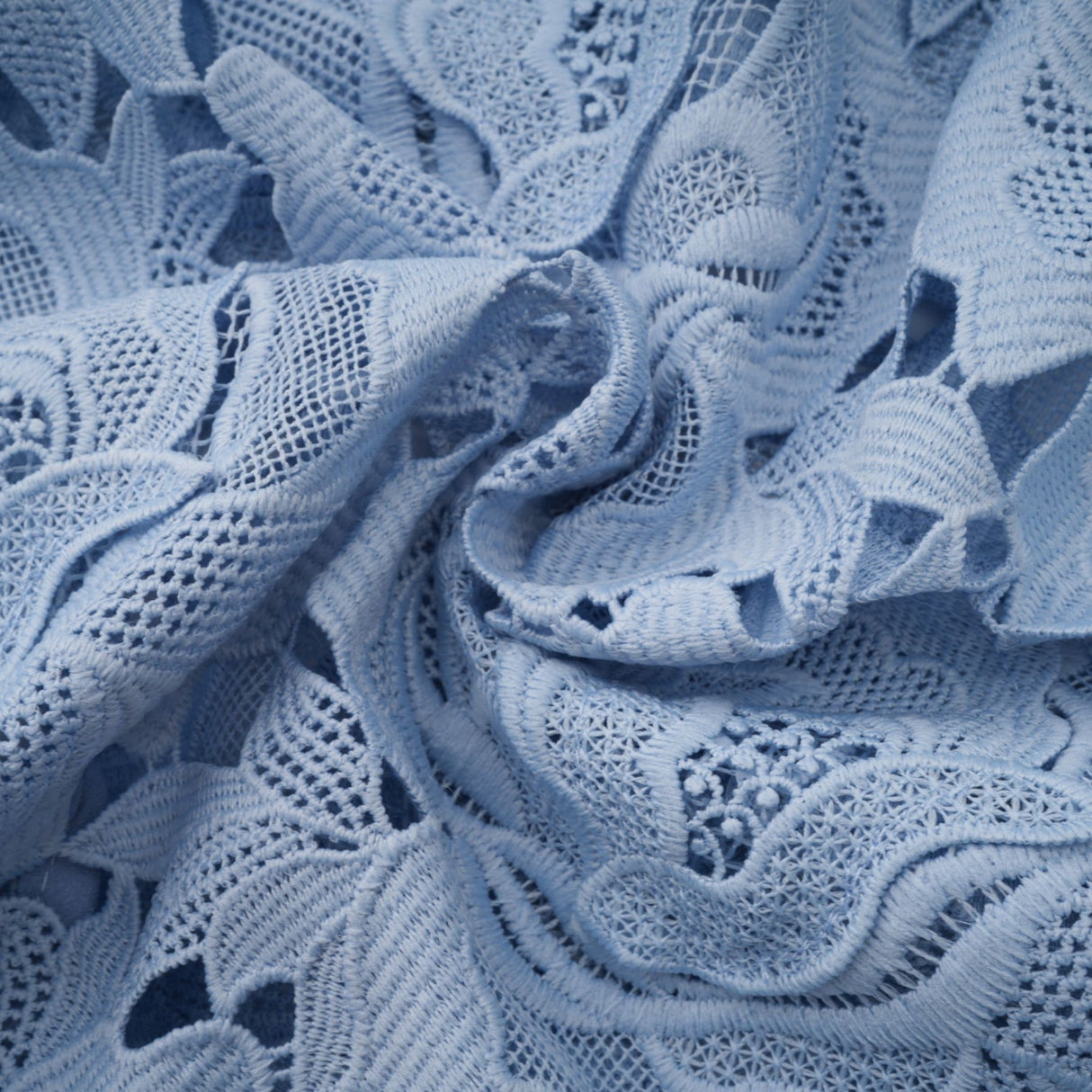 Hanna Midi Dress - Guipure Lace - Floral Appliqué - Scallop Trim - Flared Hem - Short Sleeves