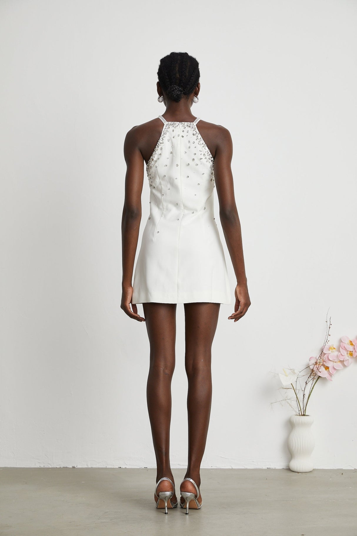 Hanna Mini Dress - Choker Design - Sleeveless - Embellished - Rear Zip Fastening