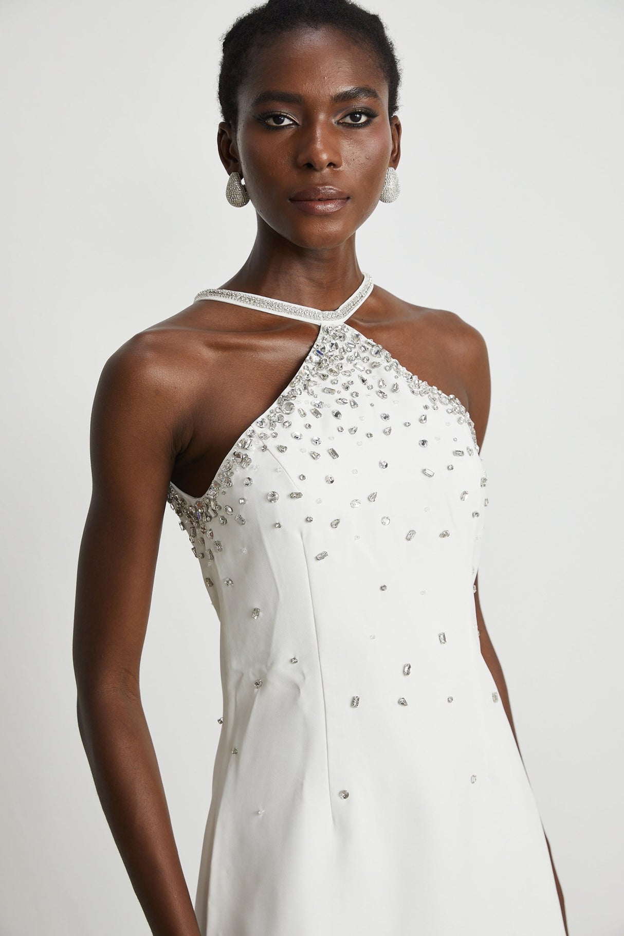 Hanna Mini Dress - Choker Design - Sleeveless - Embellished - Rear Zip Fastening