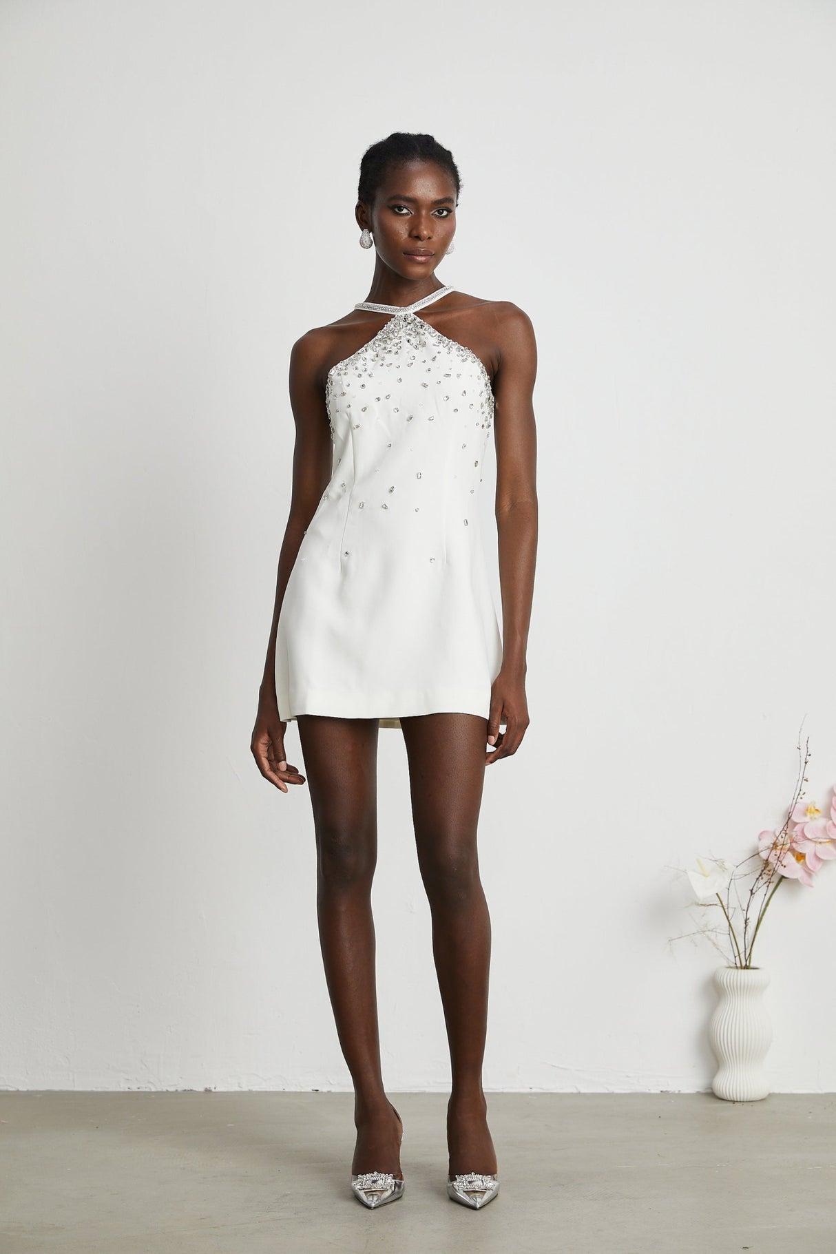 Hanna Mini Dress - Choker Design - Sleeveless - Embellished - Rear Zip Fastening