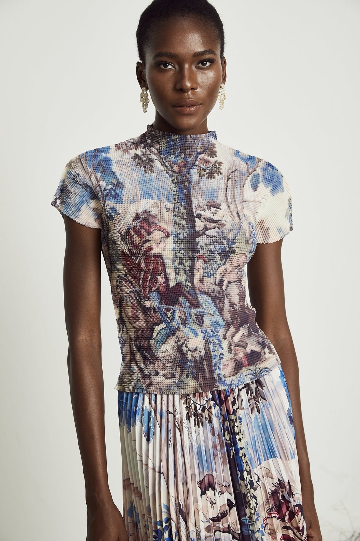 Harleigh Floral Midi Dress - Pleated Top - High Waisted Skirt - Multicolor Print - Comfort Fit