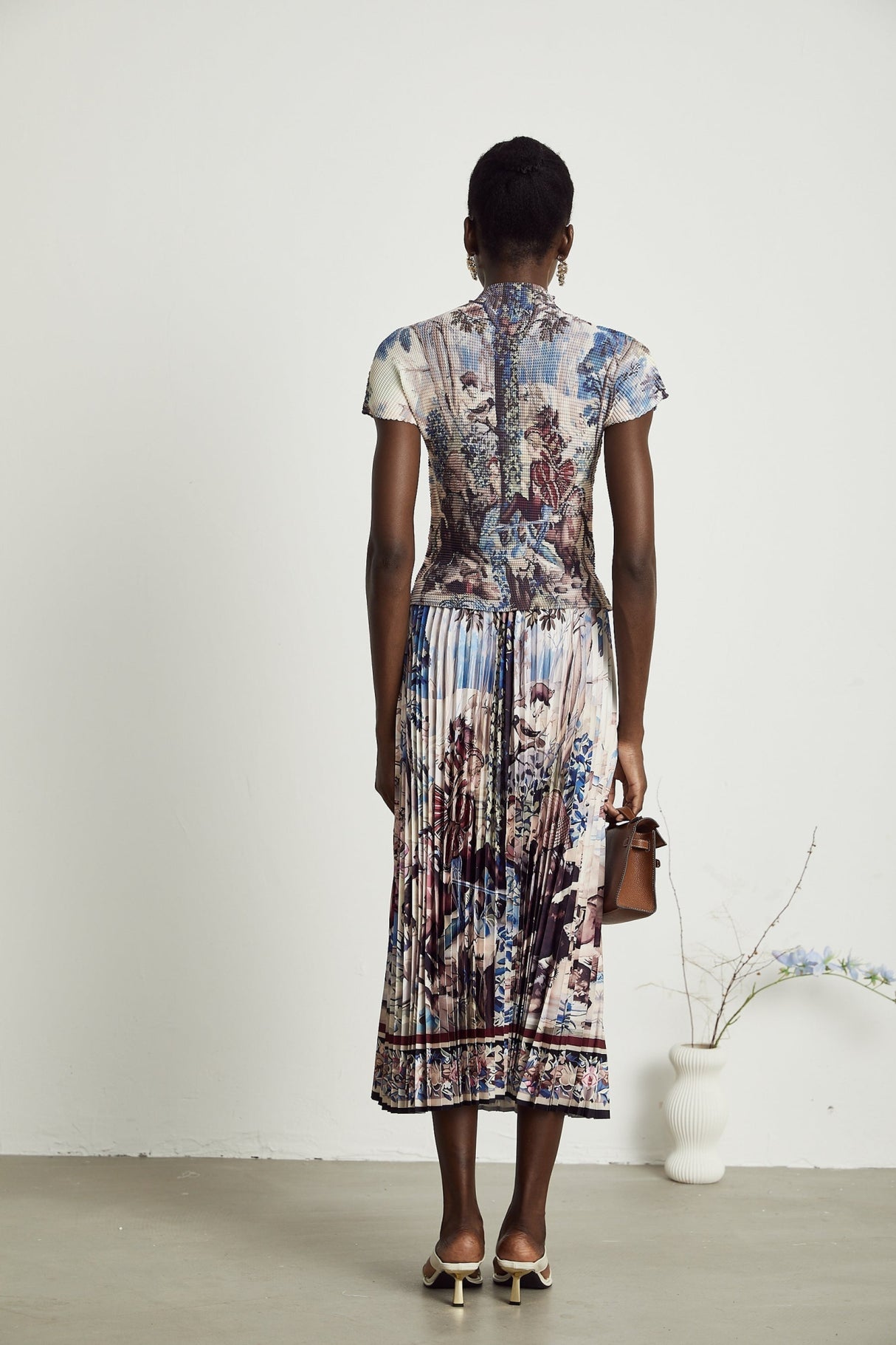 Harleigh Floral Midi Dress - Pleated Top - High Waisted Skirt - Multicolor Print - Comfort Fit