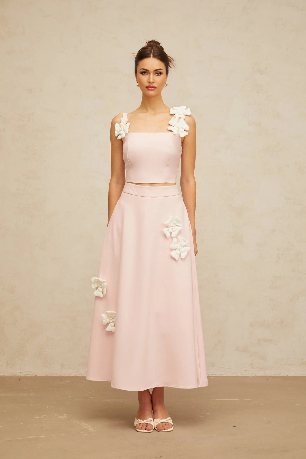 Harleigh Top & Skirt Set Pink Floral - Applique