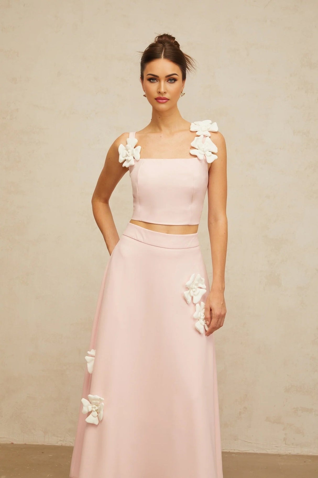 Harleigh Top & Skirt Set Pink Floral - Applique