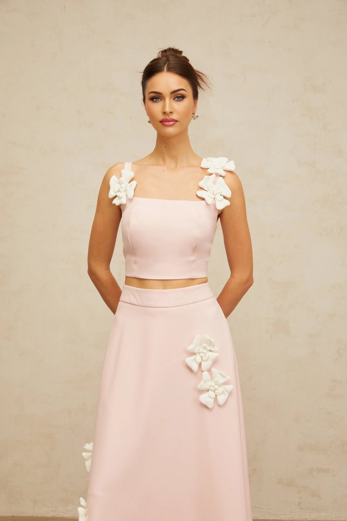 Harleigh Top & Skirt Set Pink Floral - Applique