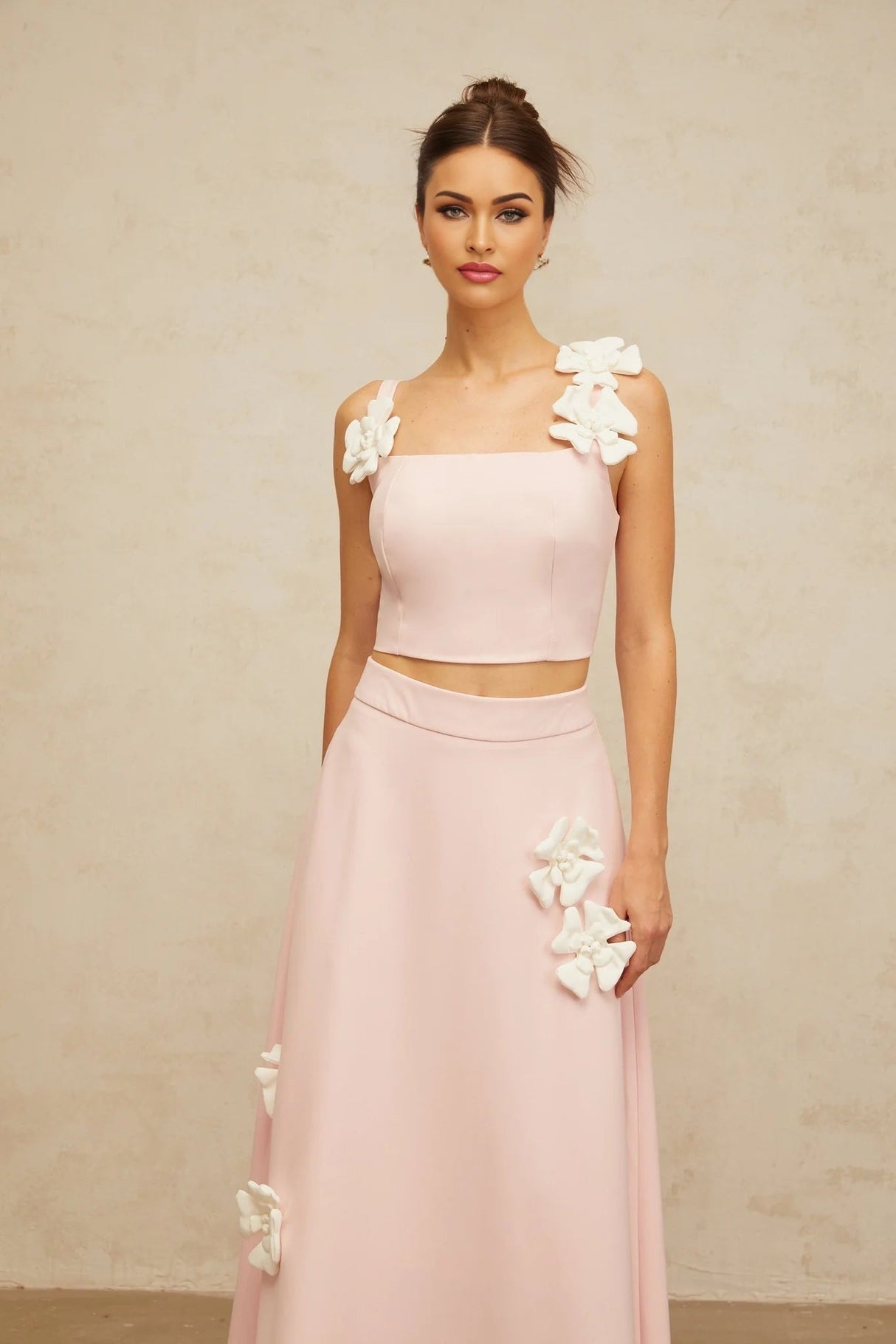 Harleigh Top & Skirt Set Pink Floral - Applique