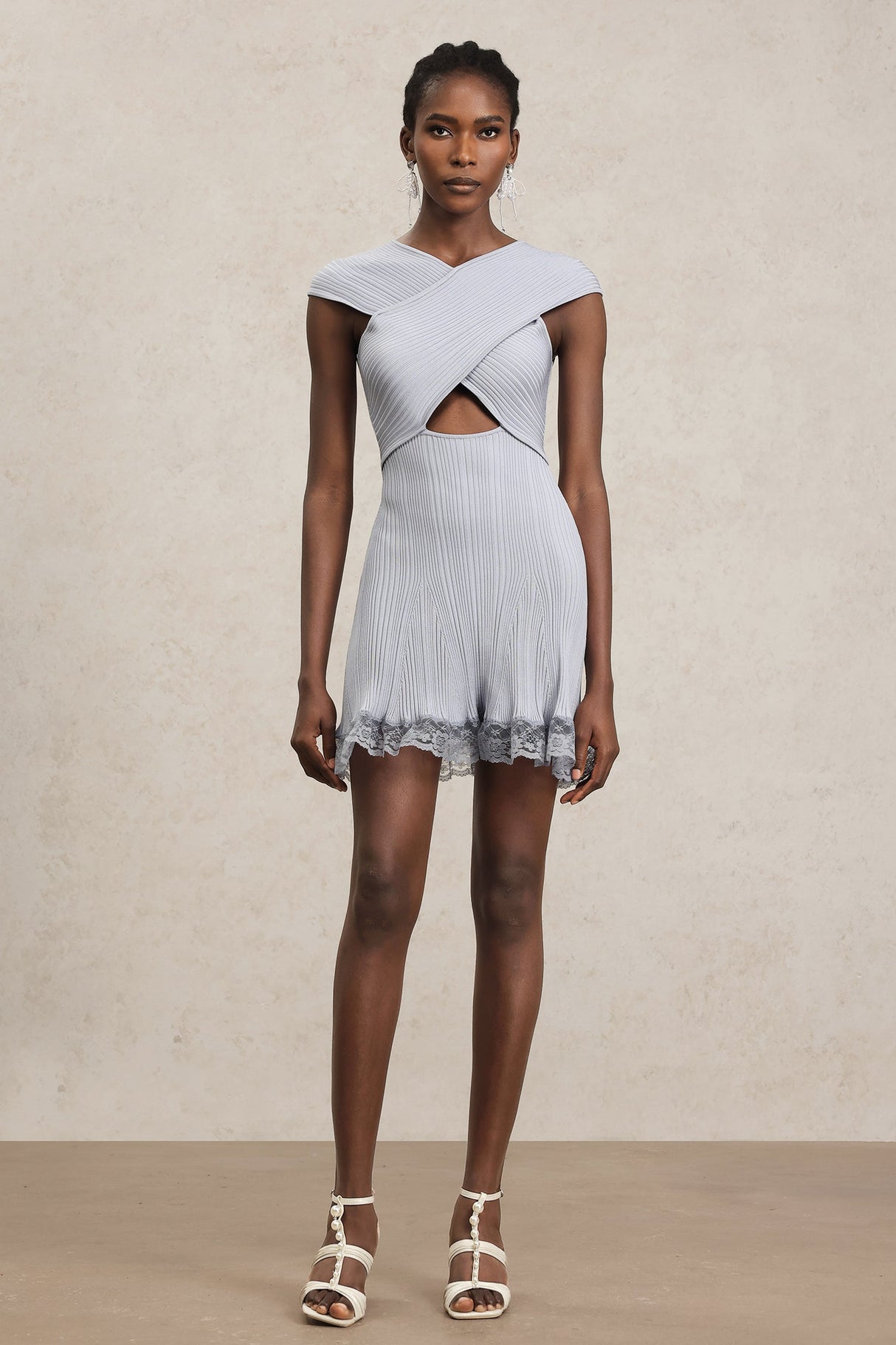 Harper Gray Hollow Out Mini Dress with Lace Detailing
