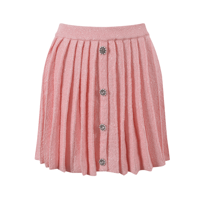 Harper Jacket & Skirt - Plush Lapels - Front Button Fastening - Pleated Design - Knitted Construction