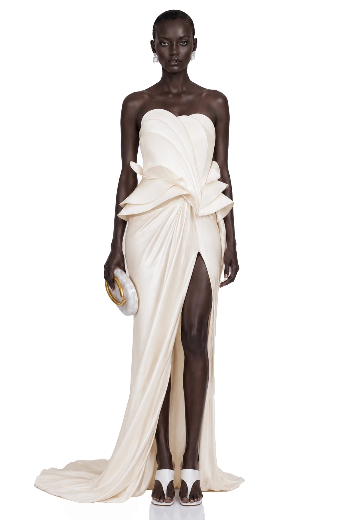 Harper White Off Shoulder Ruffled Maxi Dress with Slit