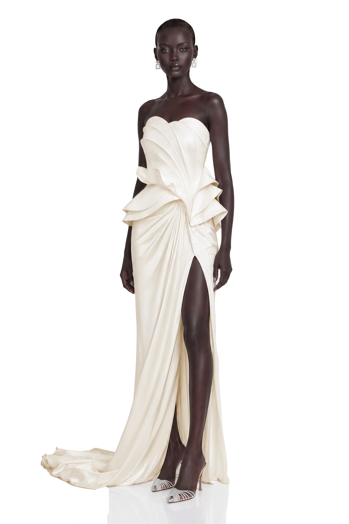 Harper White Off Shoulder Ruffled Maxi Dress with Slit