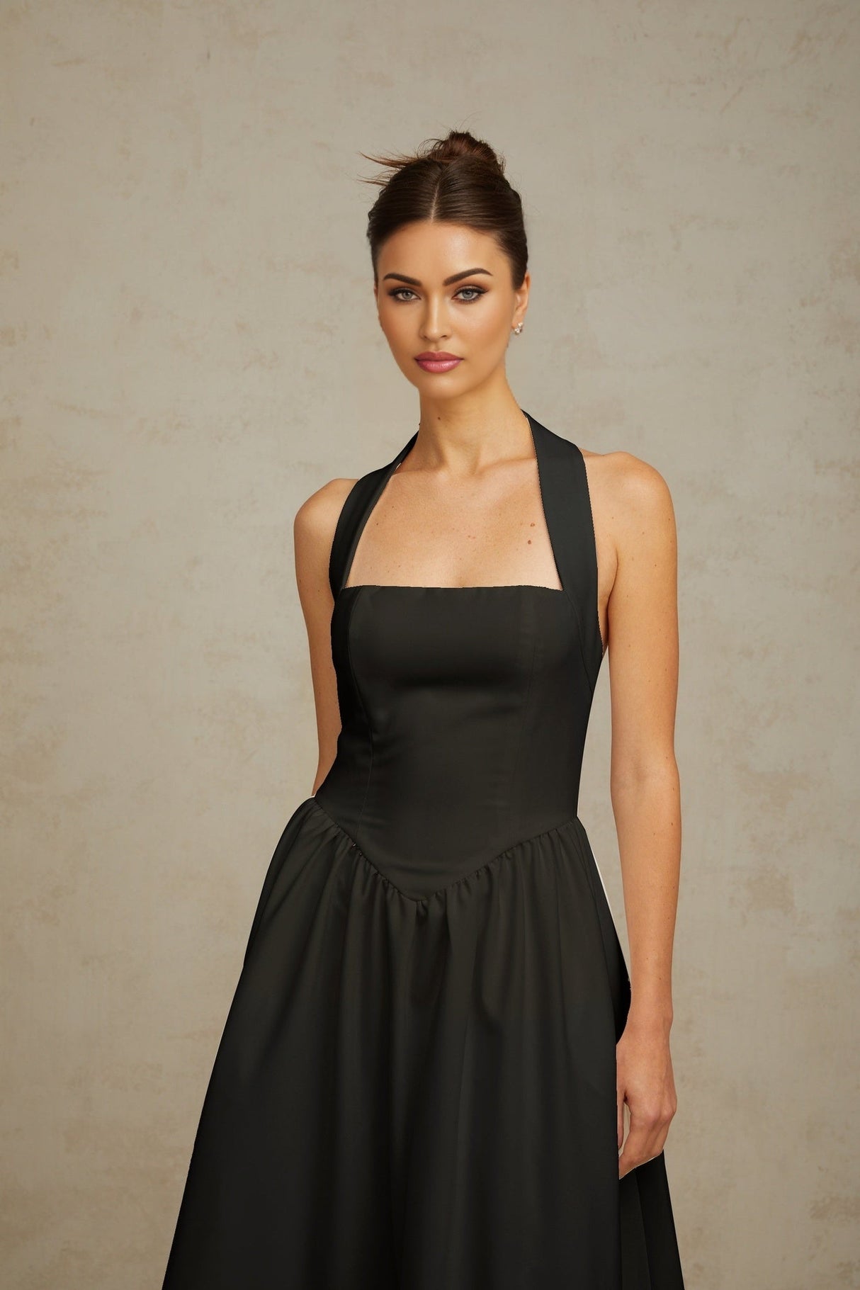 Hattie Midi Dress - Halterneck - Sleeveless - Open Back - Pleated Detailing