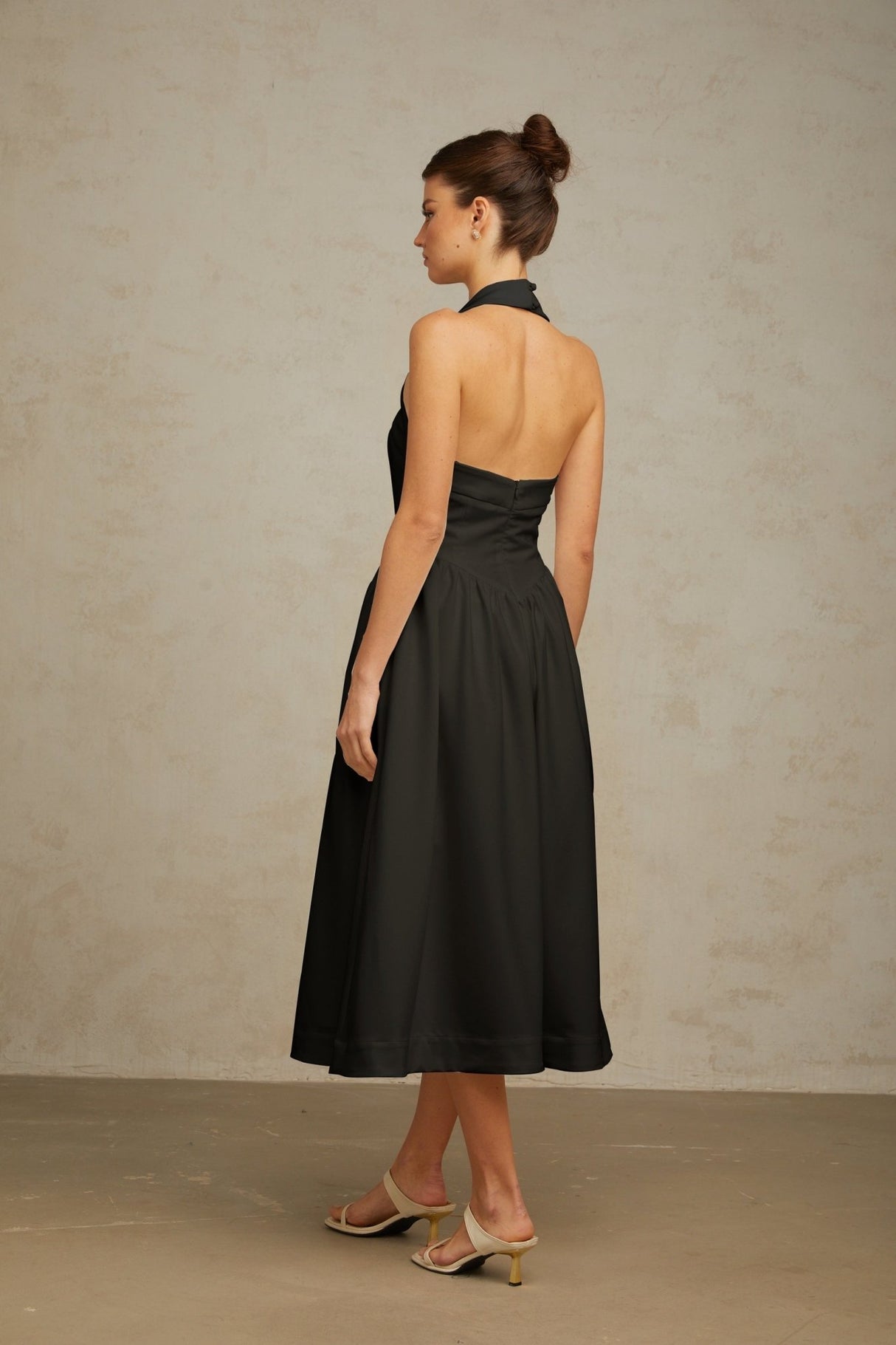 Hattie Midi Dress - Halterneck - Sleeveless - Open Back - Pleated Detailing