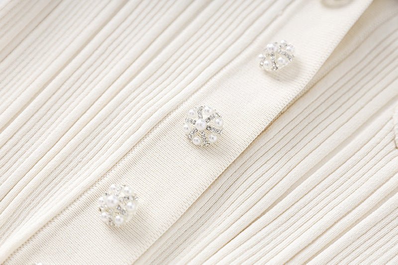 Haven Dress - Fitted Silhouette Flared Hemline - Button - Down Front Pockets - Form - Fitting Accentuates Waist - Lightweight Ribbed Knit Fabric