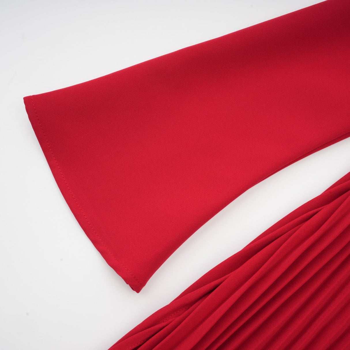 Heaven Maxi Dress - Long Flared Sleeves - Mono Shoulder - Asymmetric Neck - Pleated Detailing - Side Zip Fastening