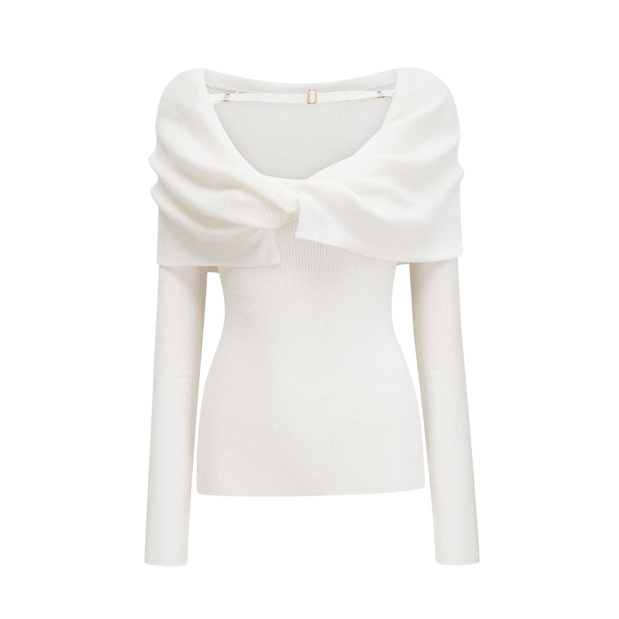 Helena Long Sleeve Top - Twist Design - Fitted Silhouette - Ribbed Knit - Wool Blend