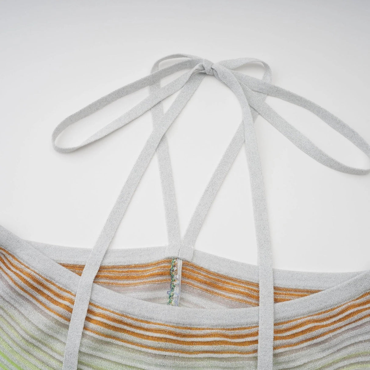 Helena Maxi Dress Green & Multicolor Striped Glitter Halter - neck Tie - Back