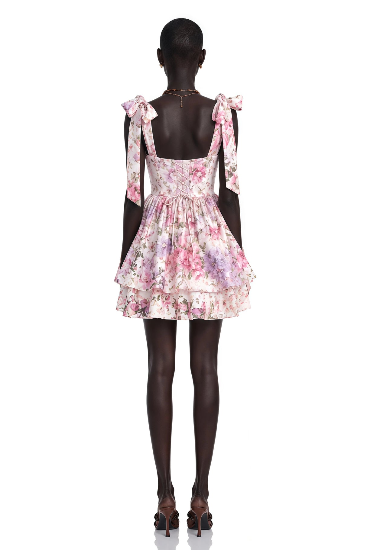 Hélène Multicolor Pink Floral Print Flounced Mini Dress