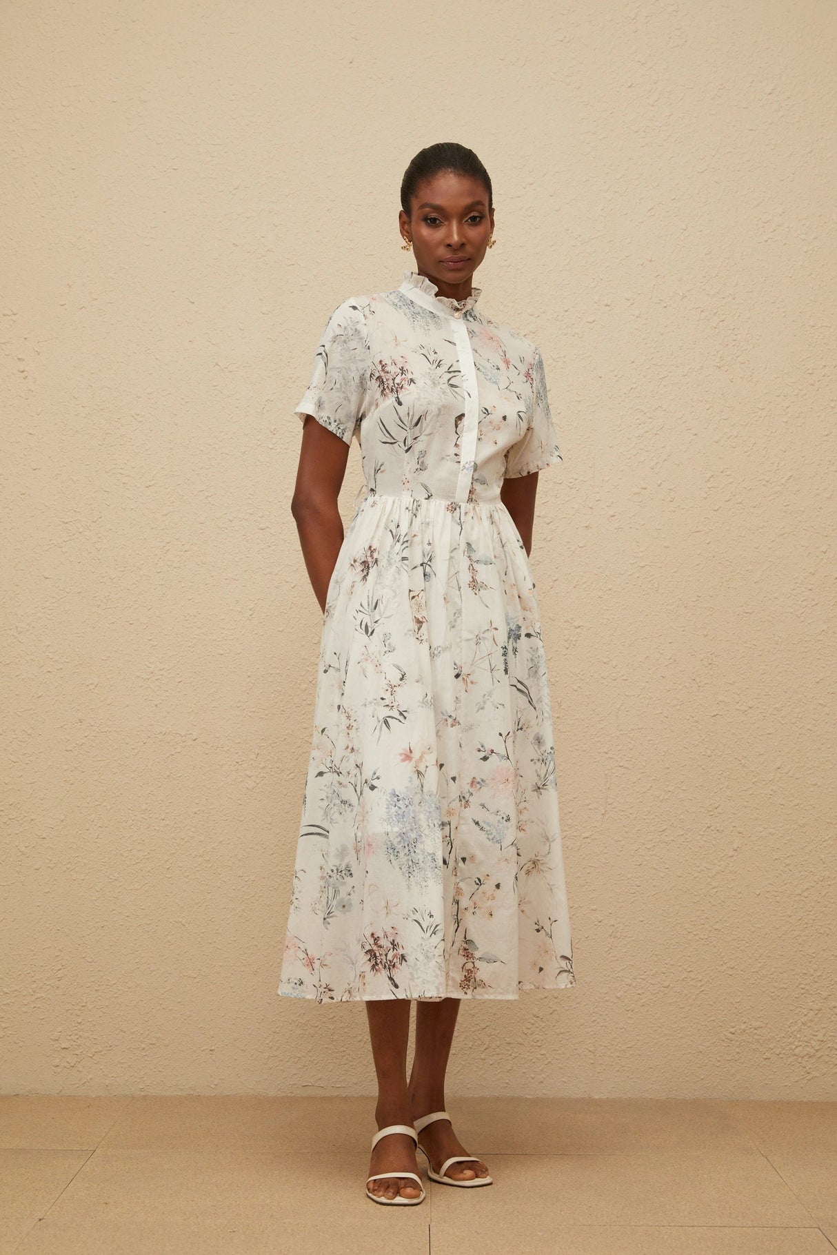 Héloïse White Floral Print Summer Midi Dress