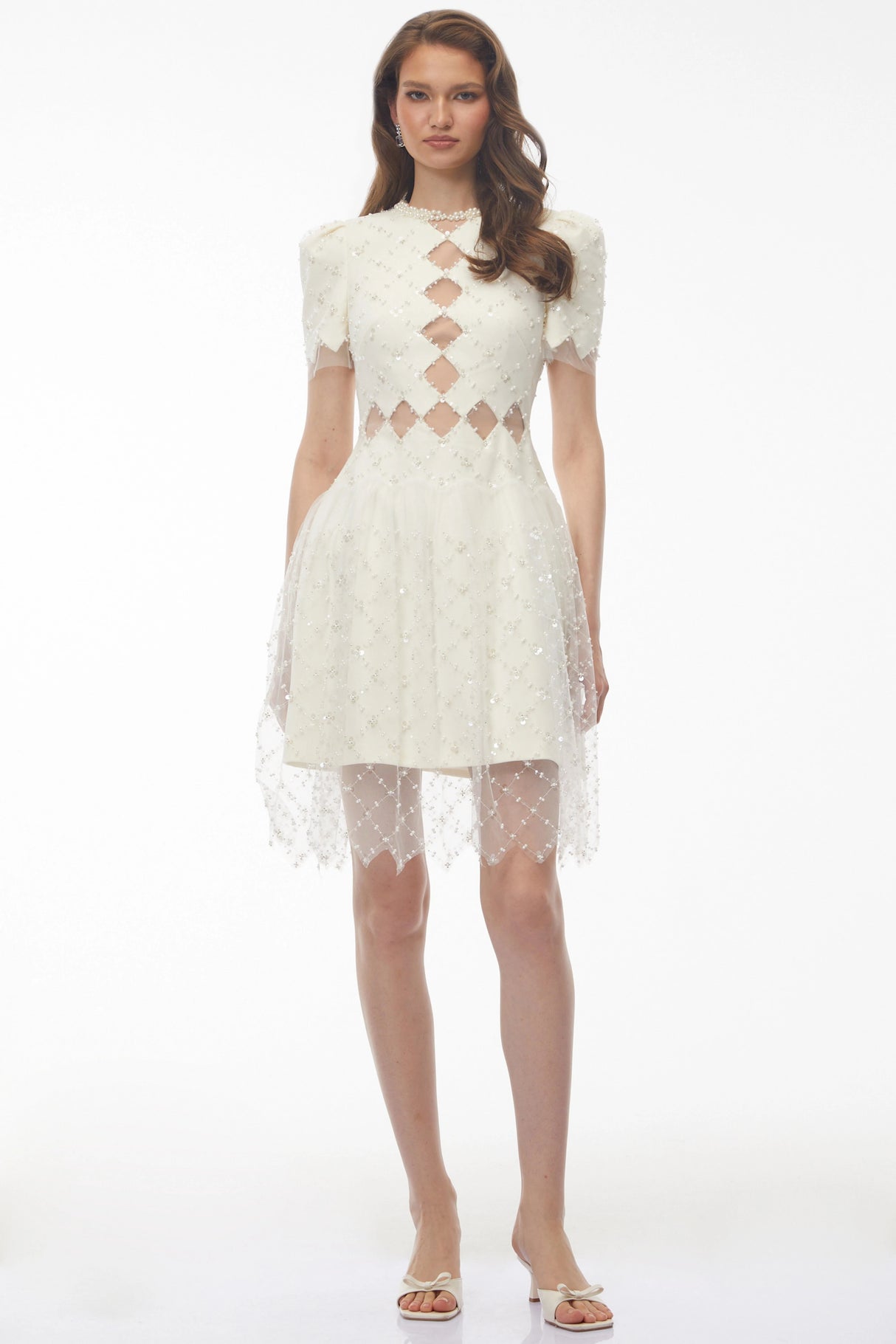 Henrietta Ivory Sequin Mini Dress with Mesh Panels