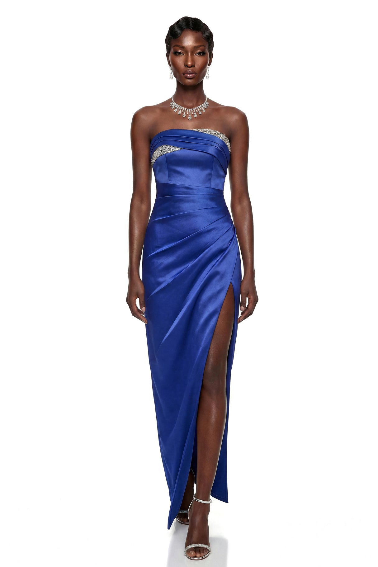 Hermione Royal Blue Off Shoulder Ruched Maxi Dress