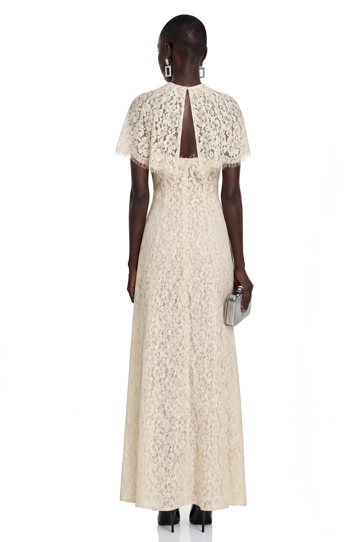 Hikawera White Lace Maxi Dress with Cape