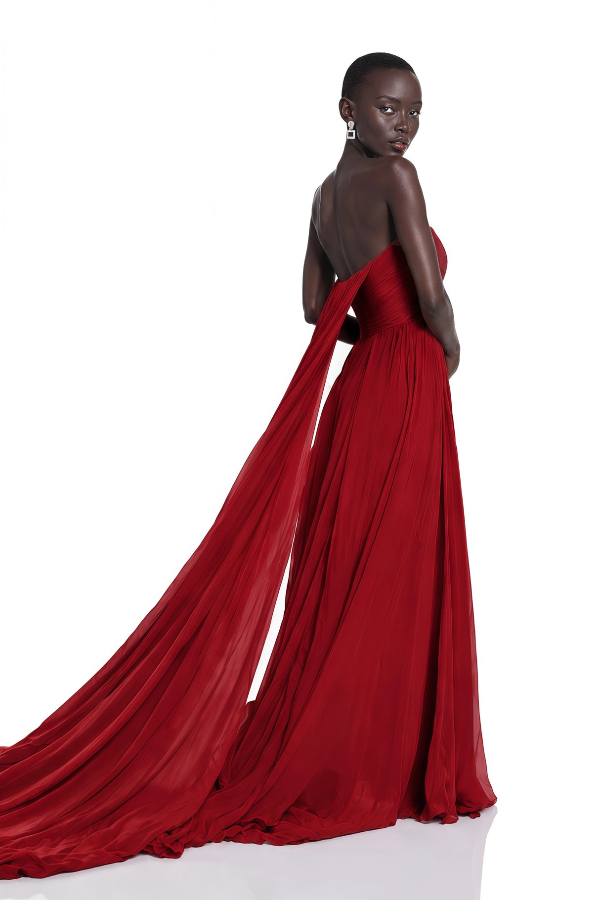 Hohipera Red Off Shoulder Pleated Maxi Dress