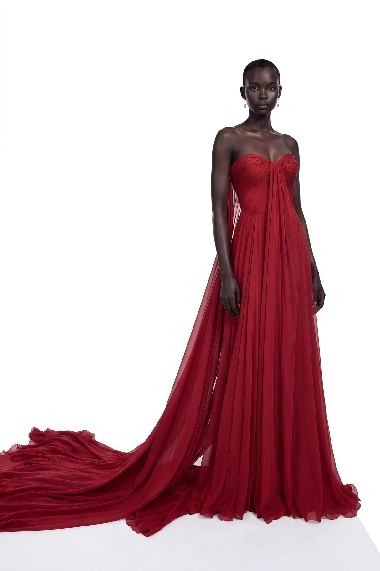 Hohipera Red Off Shoulder Pleated Maxi Dress