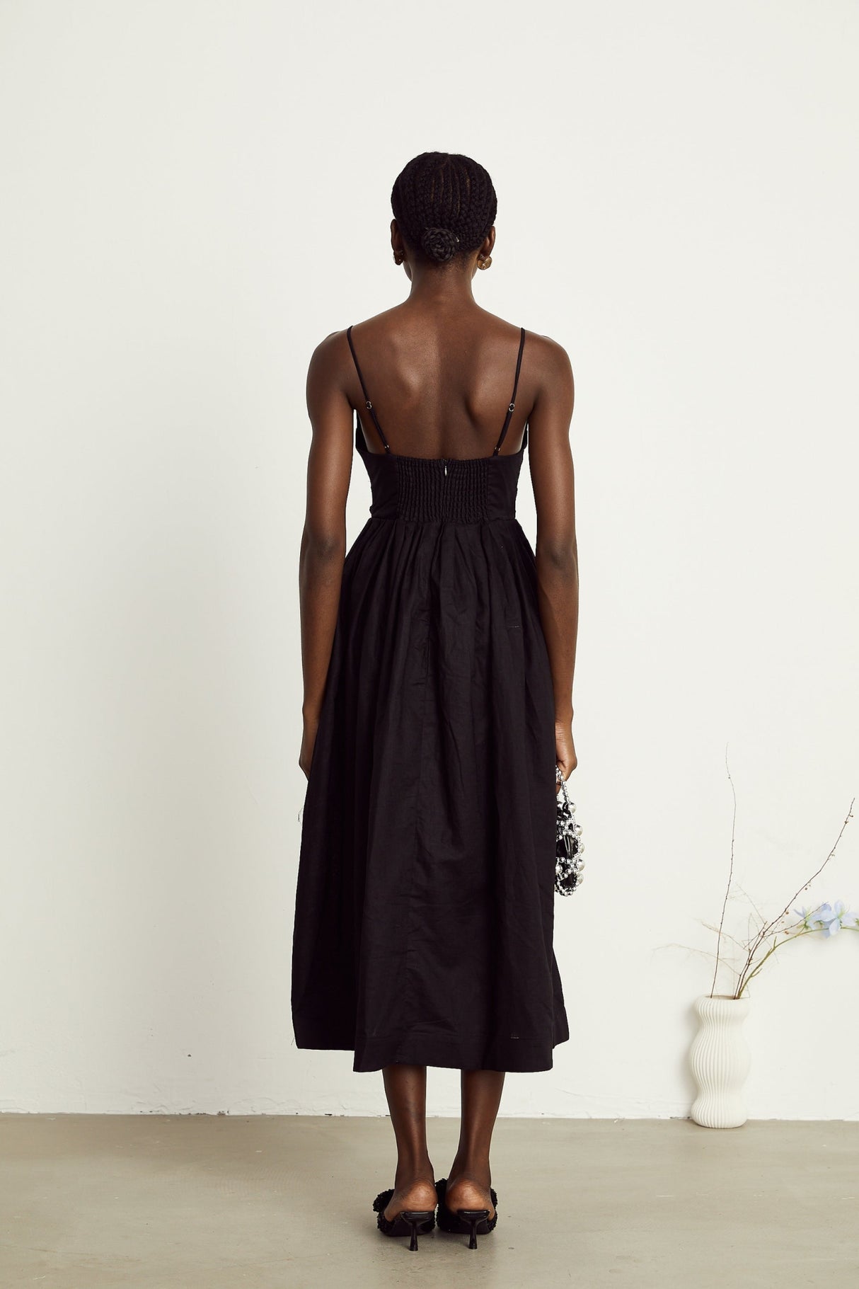 Holland Midi Dress - Bustier Style - Pleat Detailing - Flared Skirt - Smocked Details - Rear Zip Fastening