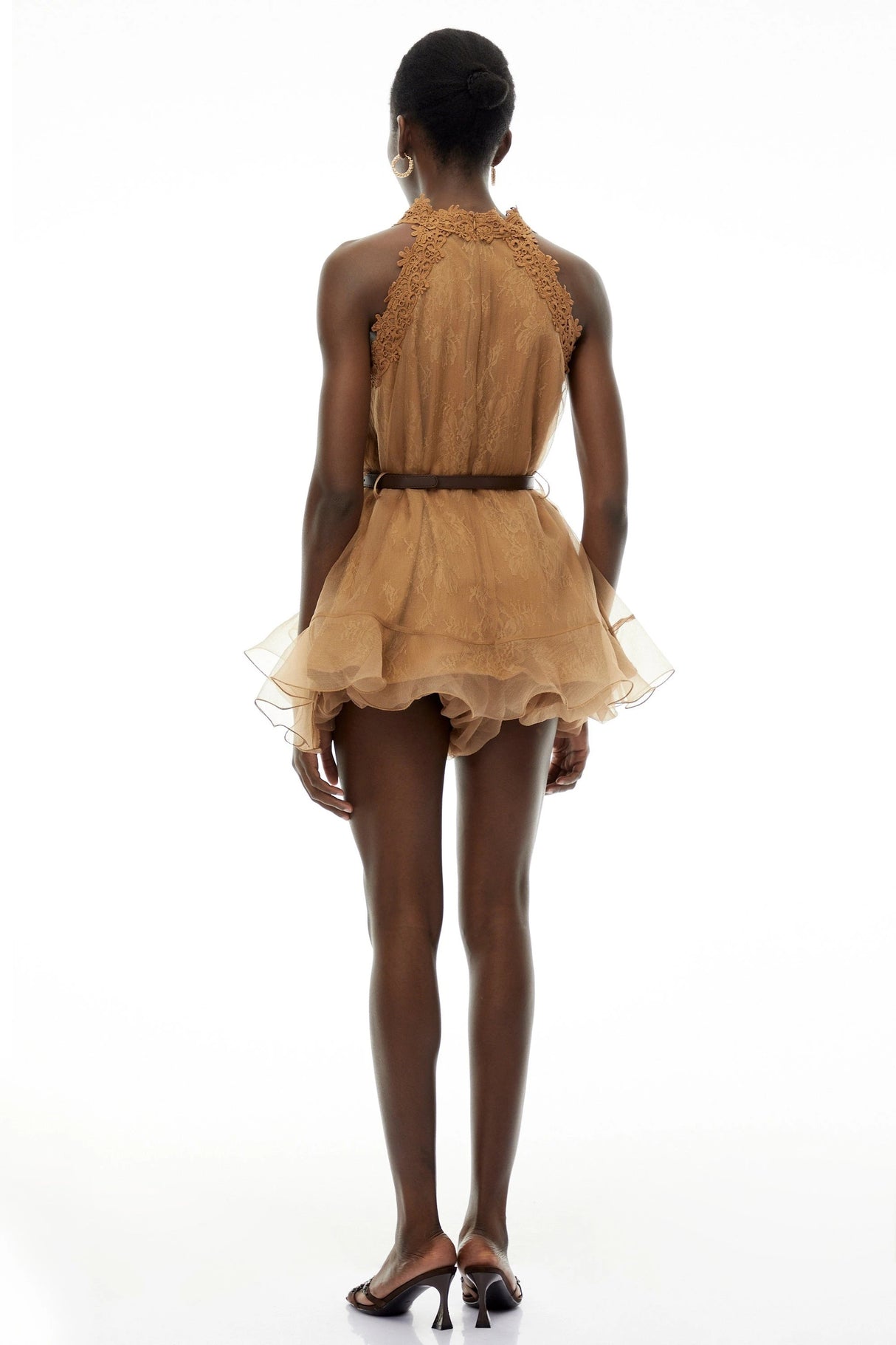 Holly Chocolate Brown Halterneck Mesh Mini Dress