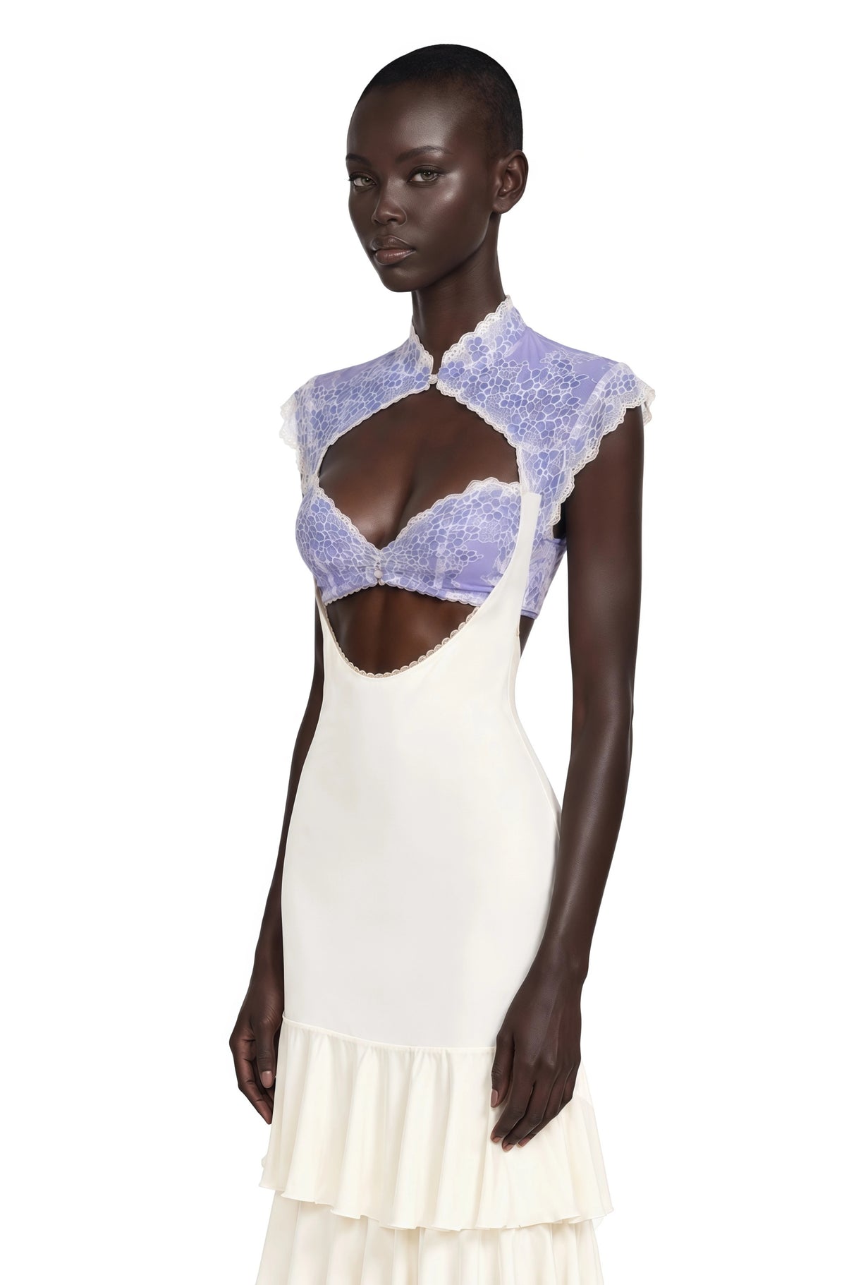 Holly Ivory Floral Lace Ruffled Maxi Dress with CutOuts