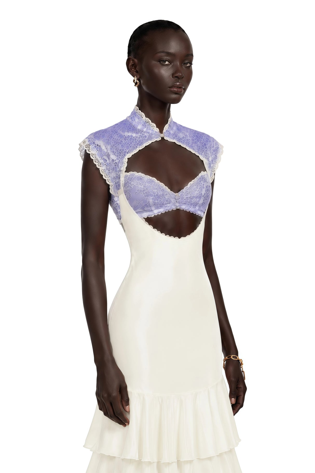 Holly Ivory Floral Lace Ruffled Maxi Dress with CutOuts