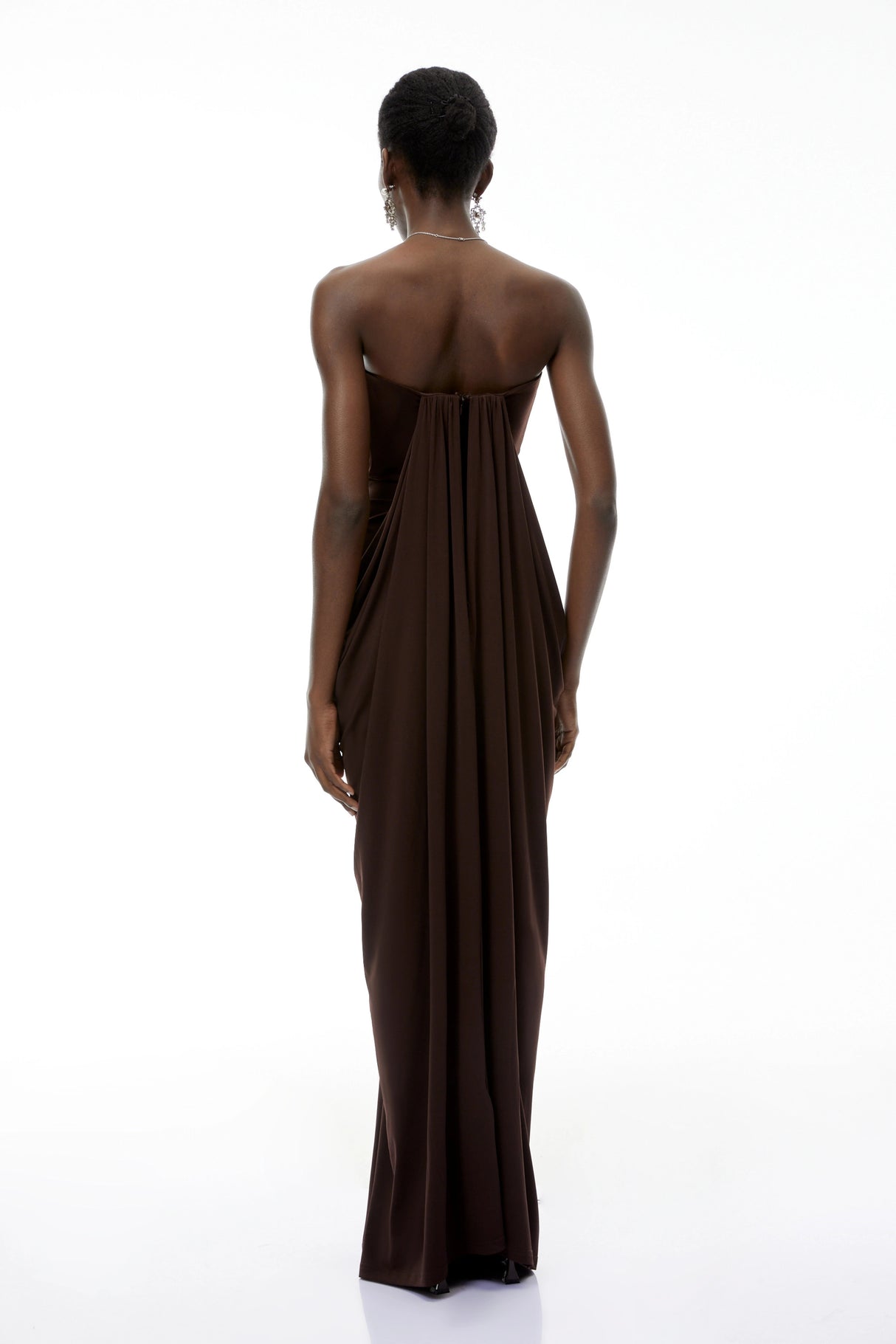 Honoria Chocolate Brown Off Shoulder Maxi Dress