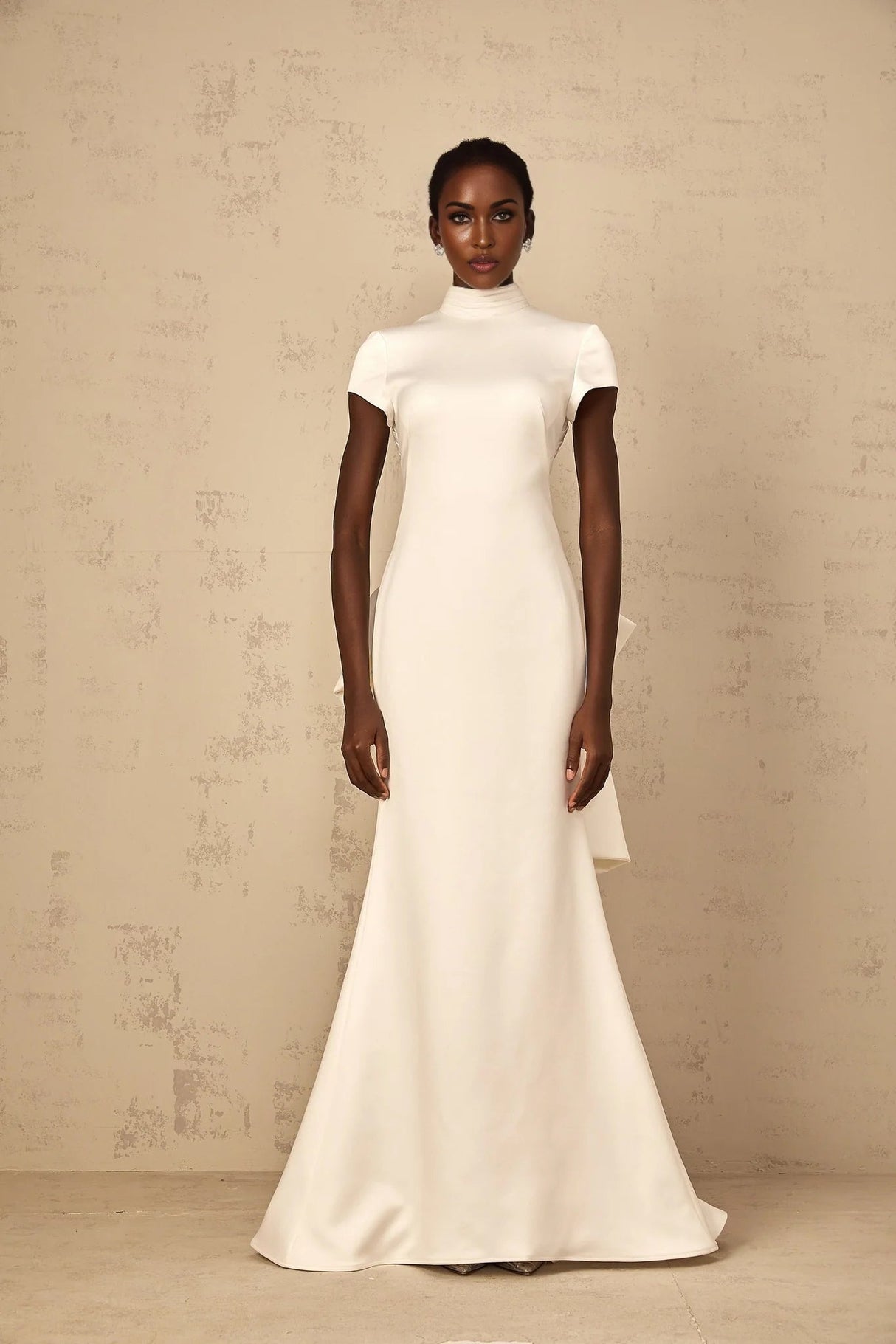 Hope Maxi Dress White Statement Bow Mermaid Hem & Open Back