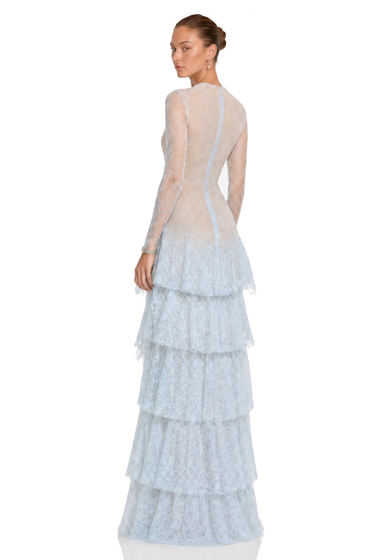 Humayma Blue Lace Tiered Midi Dress