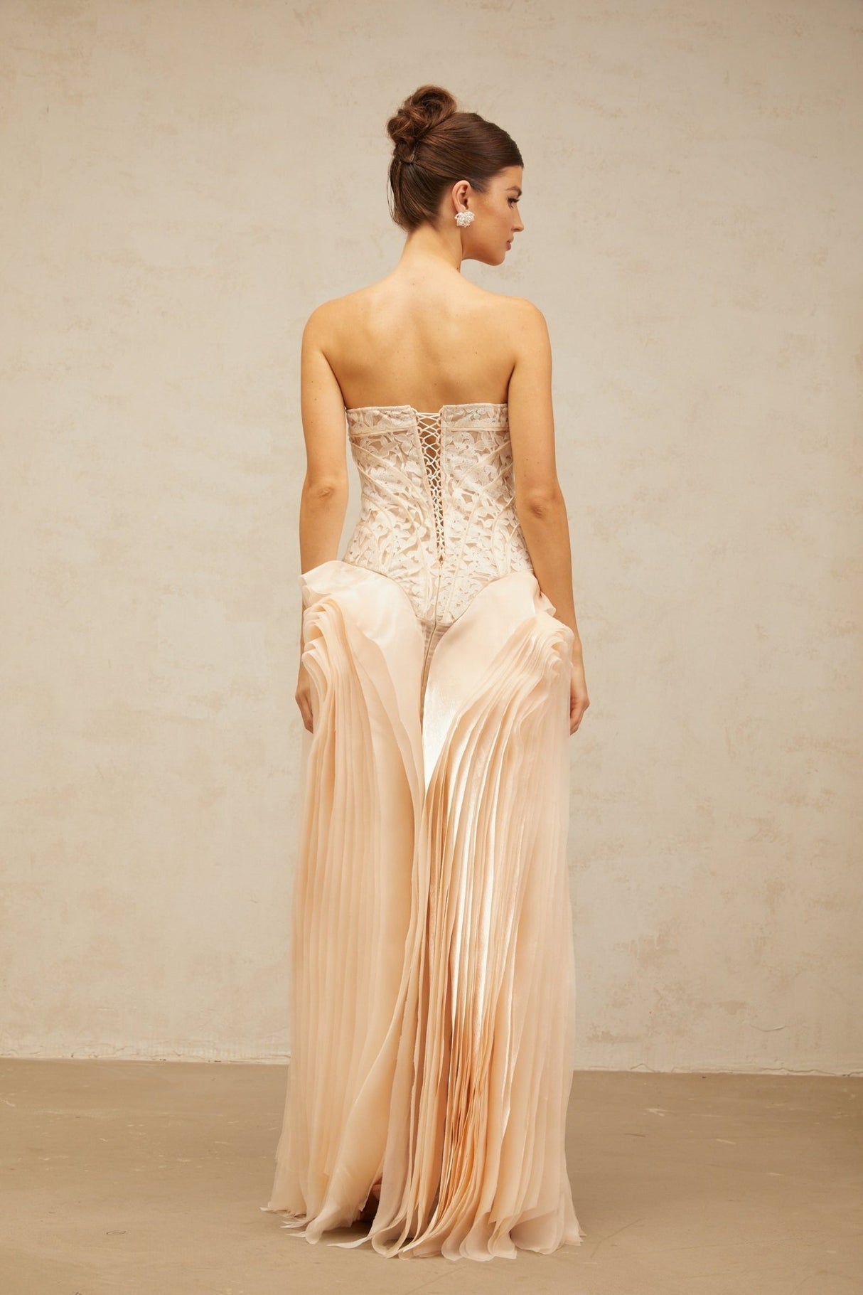 Hunter Maxi Dress - Corset Style - Peplum Waist - Lace Overlay - Boned Bodice - Layered Design