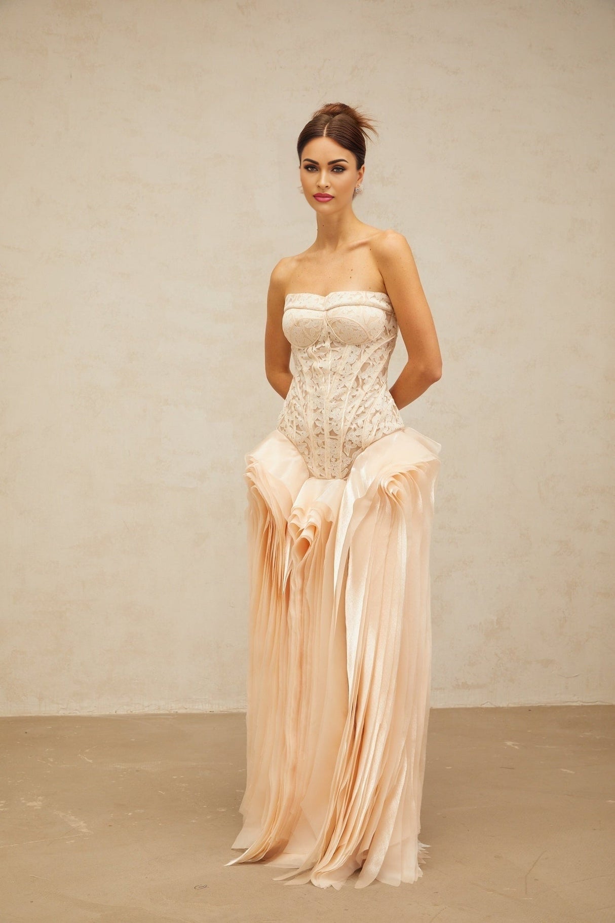 Hunter Maxi Dress - Corset Style - Peplum Waist - Lace Overlay - Boned Bodice - Layered Design