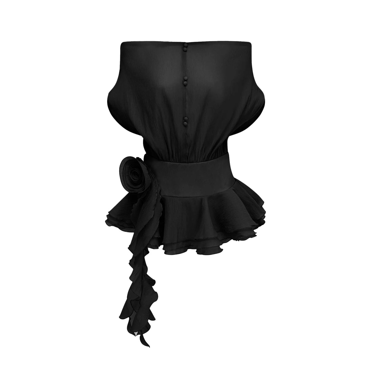 Hunter Mini Dress Black Floral Appliqu Flounce Hem Tie - Back