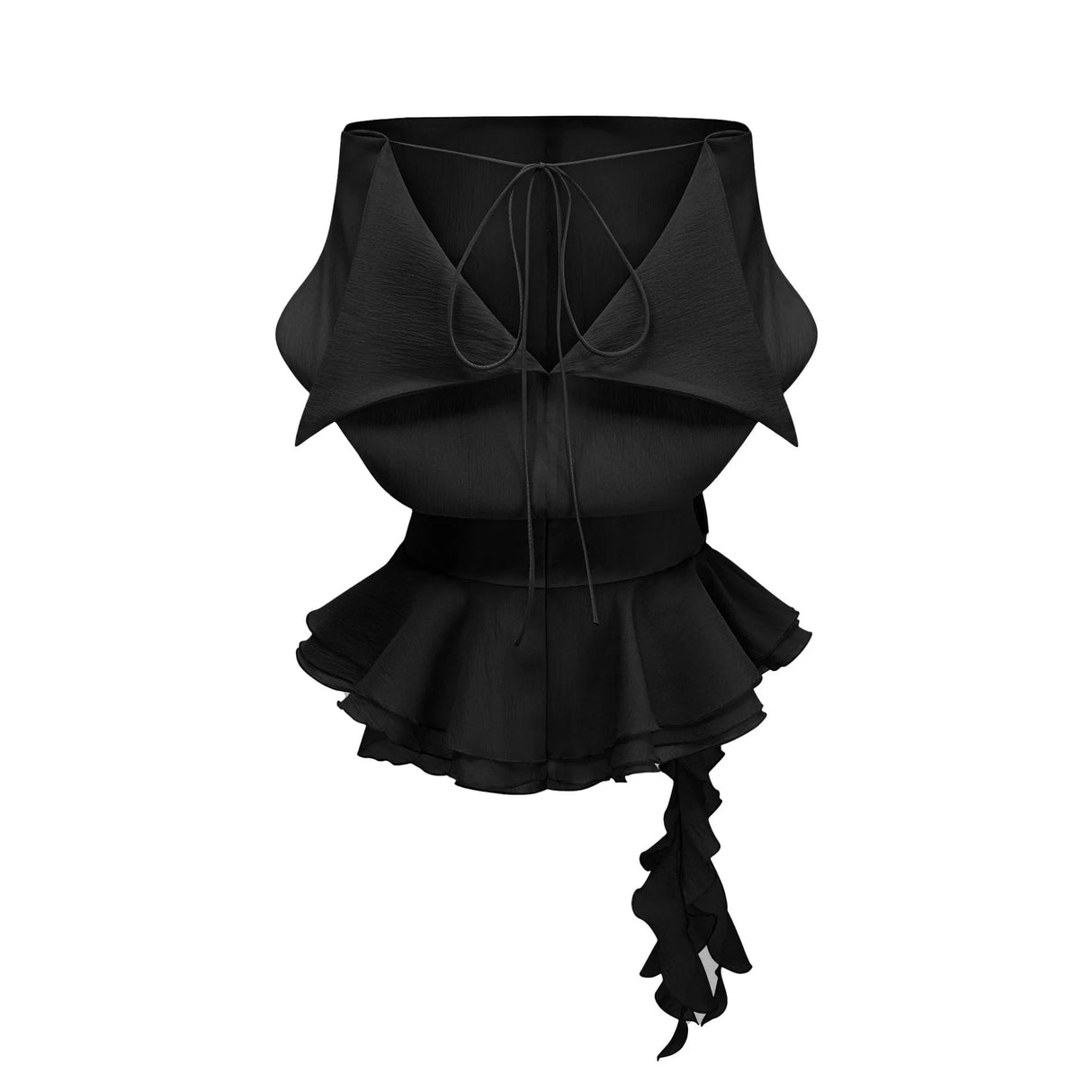 Hunter Mini Dress Black Floral Appliqu Flounce Hem Tie - Back