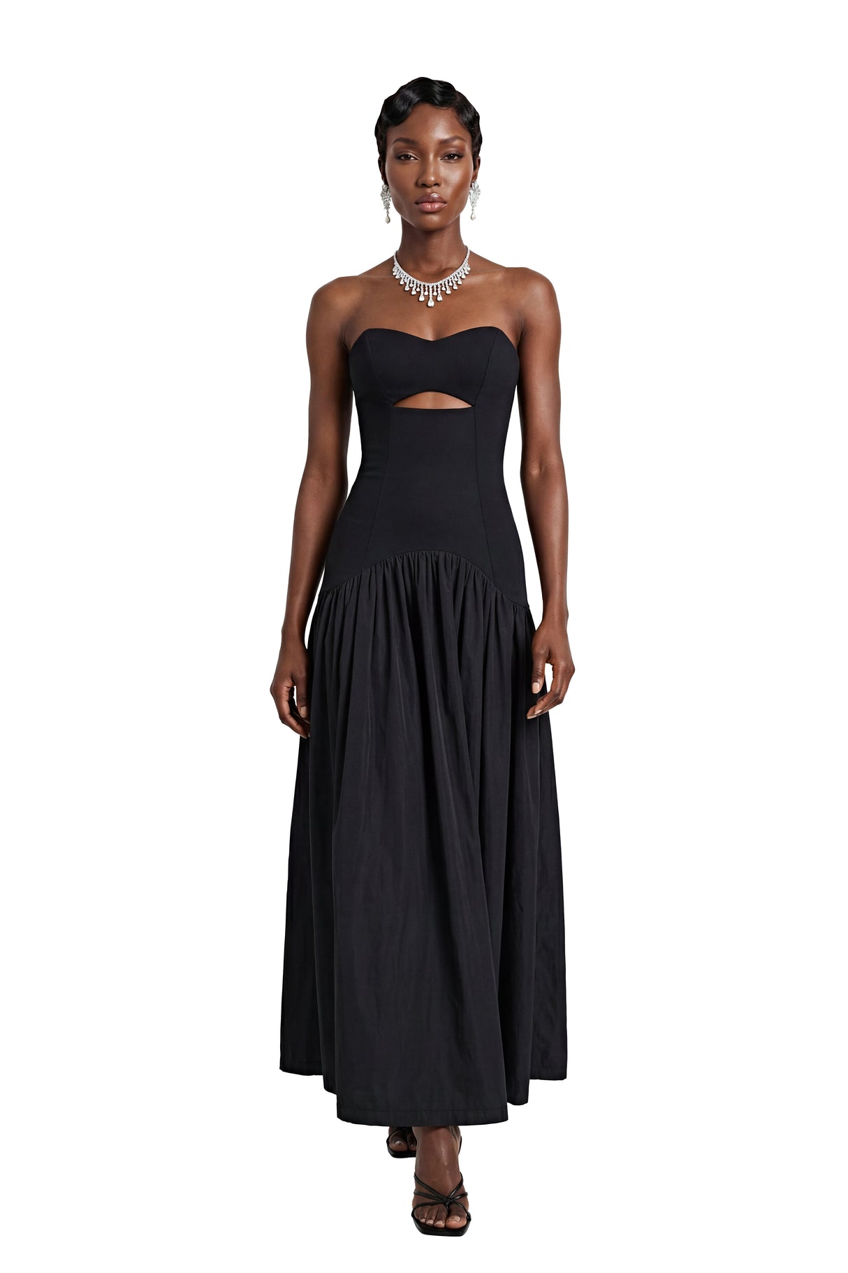 Hypatia Black Off Shoulder Ruched Maxi Dress