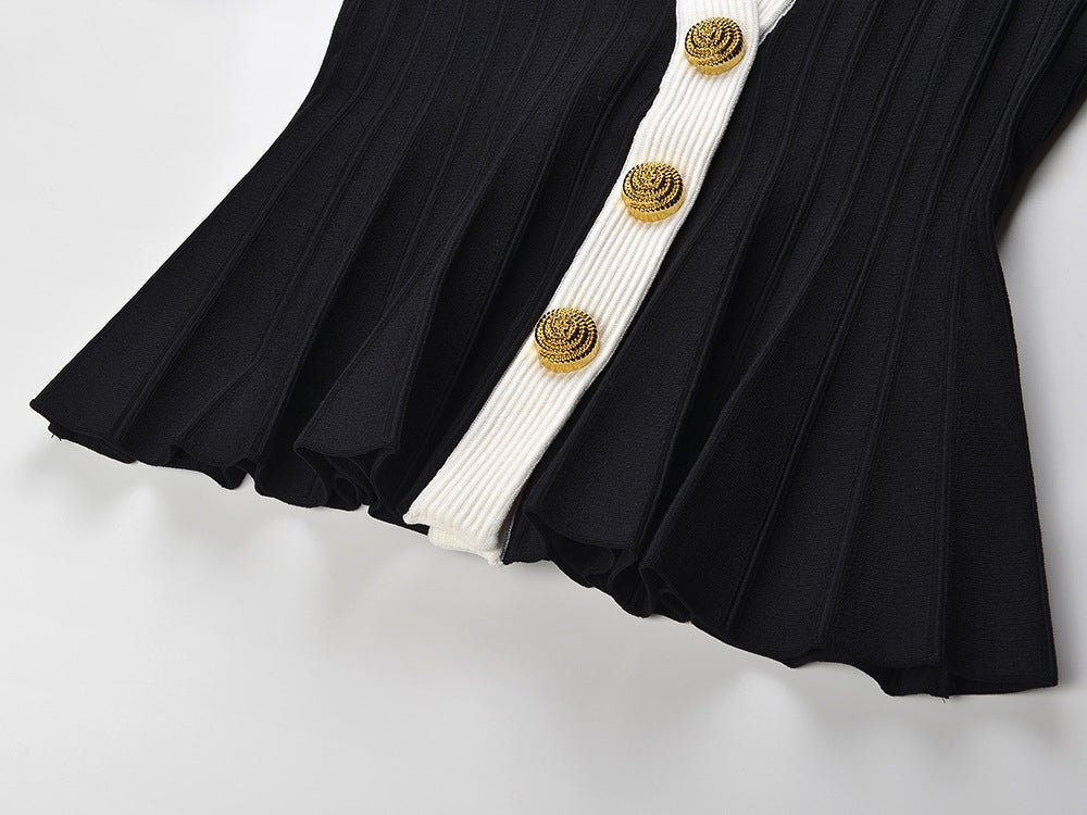 Ida Cardigan - Fitted Peplum Silhouette - Ribbed Texture - Tailored Fit - Chic Elegance - Gold Button Embellishments