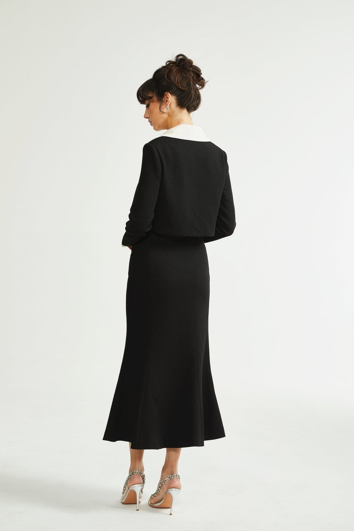 Ida Jacket & Skirt Set - Contrast Colors - Cropped Jacket - Flared Skirt - Front Button Fastening - Patch Pockets