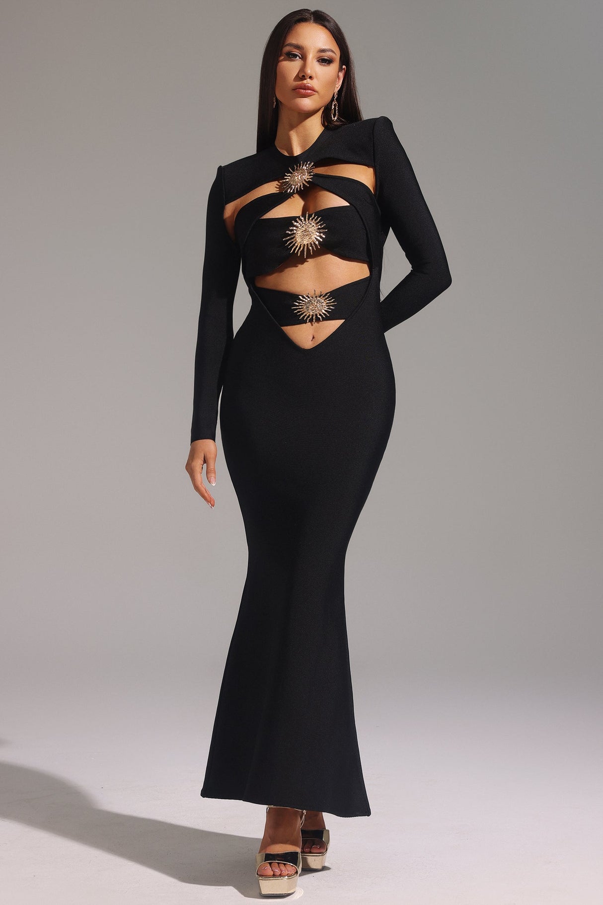 Ilaria Black Hollow Out Bandage Fishtail Dress