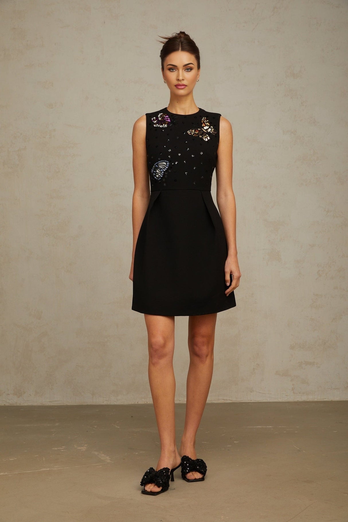 Ilaria Mini Dress - Sleeveless - Round Neck - Butterfly Motif - Sequin Embellishment